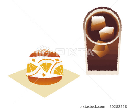 馬里托佐_橘子和冰咖啡_手繪水彩風格 馬里托佐_橘子和冰咖啡_手繪水彩風格 80282238