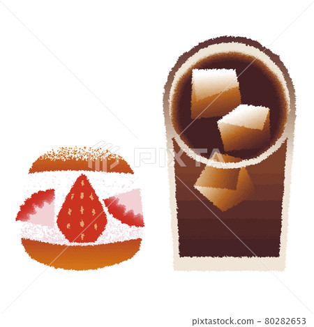 Maritozzo_草莓和冰咖啡_材質_手繪水彩風格 80282653