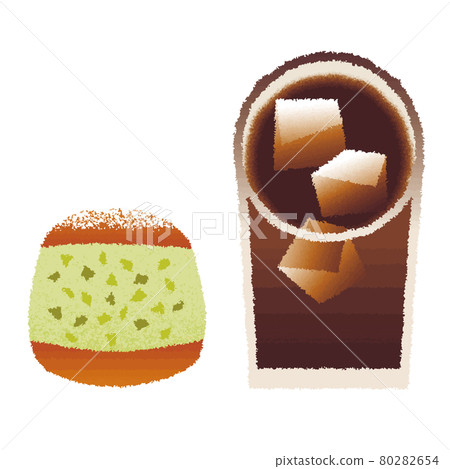 Maritozzo_開心果和冰咖啡_材料_手繪水彩風格 Maritozzo_開心果和冰咖啡_材料_手繪水彩風格 80282654