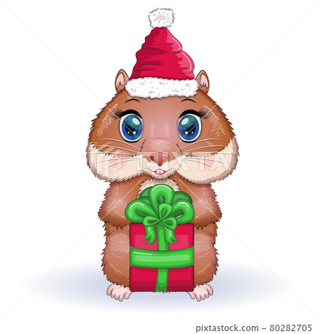 Greeting christmas card with funny hamster character Greeting christmas card with funny hamster character 80282705