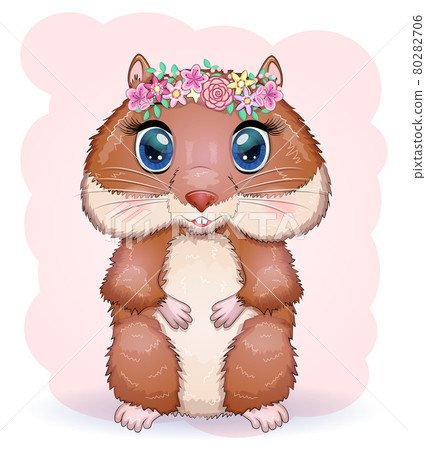Cute cartoon hamster characters, funny animal muzzle in flower 80282706