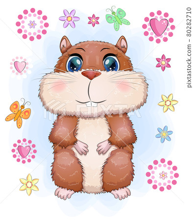 Cute cartoon hamster characters, funny animal muzzle in flower Cute cartoon hamster characters, funny animal muzzle in flower 80282710
