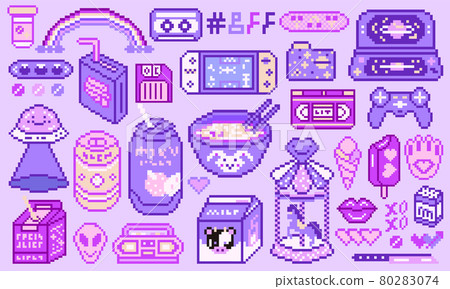 Pixel art 8 bit objects. Retro digital game... - Stock Illustration ...