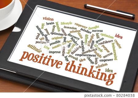 positive thinking word cloud on tablet 80284038