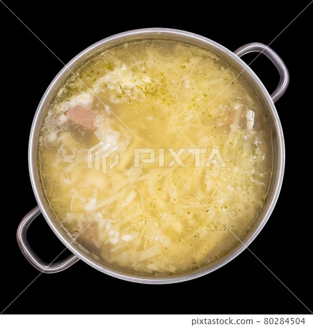 Shurpa soup in a large pan, isolated on black Shurpa soup in a large pan, isolated on black 80284504