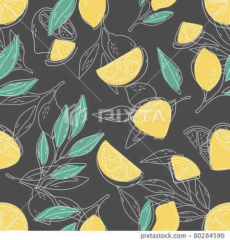 Seamless summer pattern with lemons and leaves. - Stock Illustration ...