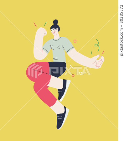 Happiness - happy people jumping in the air cheerfully 80285572