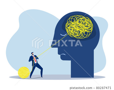 Businessman chaos with help, mental health or psychotherapy, schizophrenia concept, cognitive trap, communication or empathy, vector flat illustration 80287471