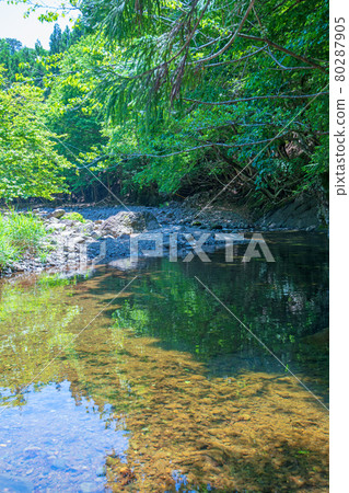 Nakagi River, Nakagi Dam, near the upper reaches of Lake Myogi, the surrounding scenery in early summer. Nakagi River, Nakagi Dam, near the upper reaches of Lake Myogi, the surrounding scenery in early summer. 80287905
