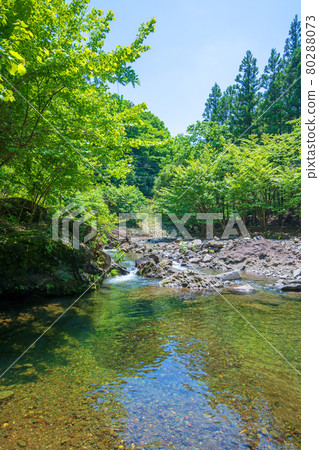Nakagi River, Nakagi Dam, near the upper reaches of Lake Myogi, the surrounding scenery in early summer. Nakagi River, Nakagi Dam, near the upper reaches of Lake Myogi, the surrounding scenery in early summer. 80288073