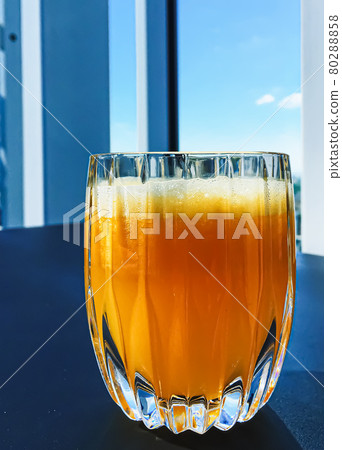 Healthy drink, fruit vitamins and beverage menu, fresh orange juice in luxury restaurant outdoors, food service and hotel breakfast concept 80288858