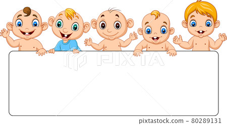 Group of cartoon baby boys with blank sign 80289131