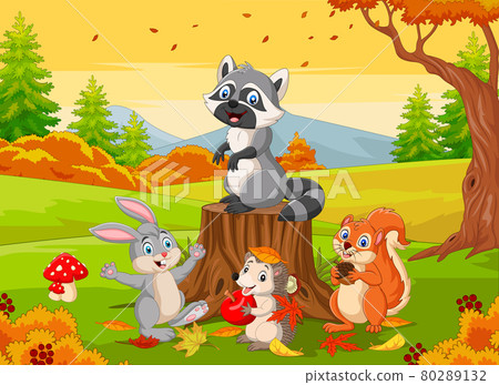 Cartoon wild animals in the autumn forest 80289132