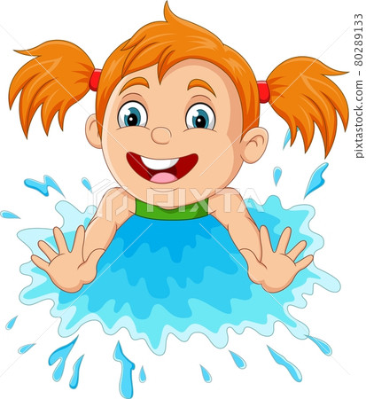 Cartoon little girl playing a water 80289133