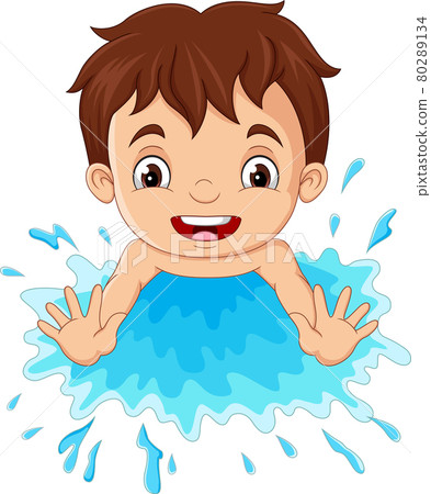 Cartoon little boy playing a water 80289134