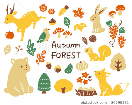 Autumn animals and autumn leaves 80290581