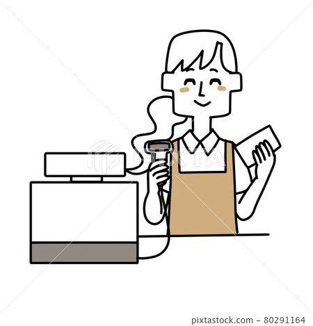 女店員做收銀機的插圖超市、酒店、收銀機、女人、工作、職業、兼職、部分、組合 80291164