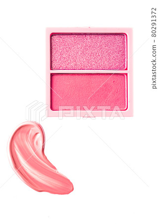 Eye shadow powder or blush makeup palette as flat lay, pink cosmetic smear, eyeshadow and lip gloss isolated on white background, cosmetics flatlay closeup and beauty make-up texture Eye shadow powder or blush makeup palette as flat lay, pink cosmetic smear, eyeshadow and lip gloss isolated on white background, cosmetics flatlay closeup and beauty make-up texture 80291372