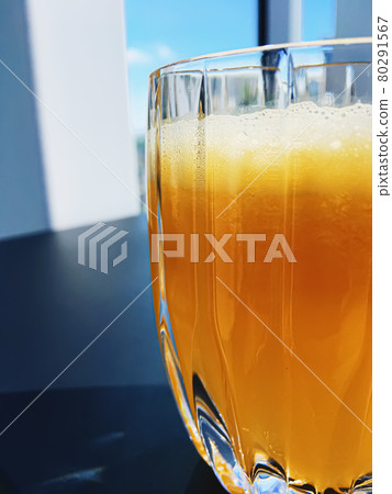 Healthy drink, fruit vitamins and beverage menu, fresh orange juice in luxury restaurant outdoors, food service and hotel breakfast concept 80291567