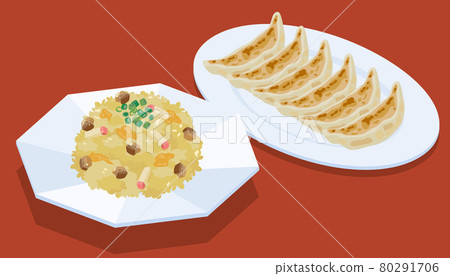 半炒飯和餃子的矢量圖解素材 80291706