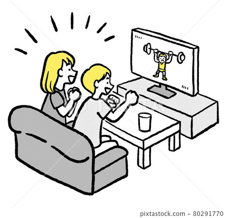 在電視上看體育比賽的插圖 在電視上看體育比賽的插圖 80291770