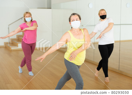 People in protective masks learning swing steps at class People in protective masks learning swing steps at class 80293030