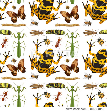 Seamless pattern with many insects on white... - Stock Illustration ...