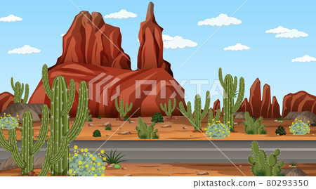 Desert forest landscape at daytime scene with long road Desert forest landscape at daytime scene with long road 80293350