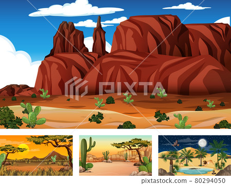 Different desert forest landscape scenes with various desert plants Different desert forest landscape scenes with various desert plants 80294050