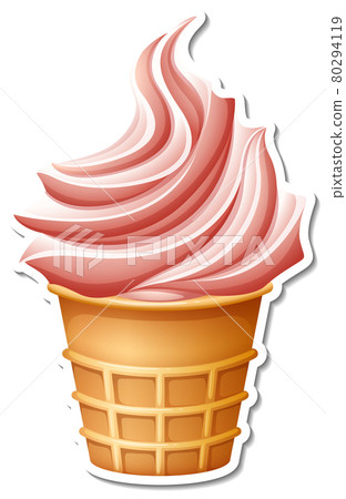 Strawberry ice-creame in the waffle cone sticker 80294119