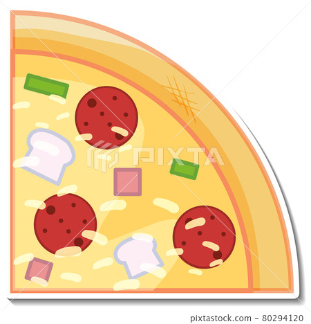 Top view of a piece of Italian pizza sticker on white background Top view of a piece of Italian pizza sticker on white background 80294120