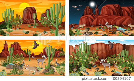 Different scenes with desert forest landscape with animals and plants 80294167