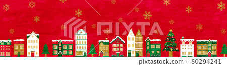 Winter Christmas cityscape vector illustration background (landscape, frame, xmas.X'mas, cityscape, snow) 80294241