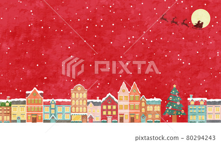 Winter Christmas cityscape vector illustration background (landscape, frame, xmas.X'mas, cityscape, snow) 80294243