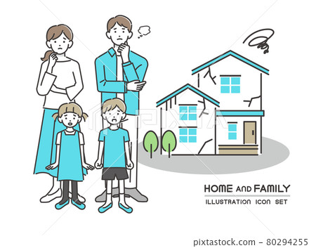 Vector illustration material / icon / house / home of a family with a troubled face and a house Vector illustration material / icon / house / home of a family with a troubled face and a house 80294255