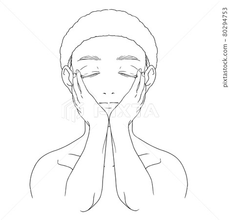 Women doing skin care Both hands Cheeks Eyes closed Women doing skin care Both hands Cheeks Eyes closed 80294753