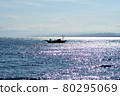 Summer sea and fishing boat 80295069
