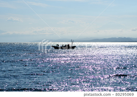 Summer sea and fishing boat 80295069