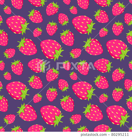 Summer pattern with strawberries. Pink juicy straw Summer pattern with strawberries. Pink juicy straw 80295211