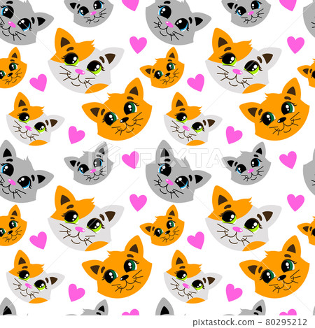Pattern with a cute cat. Tricolor cat Pattern with a cute cat. Tricolor cat 80295212