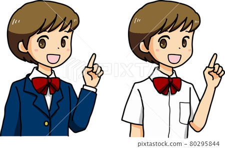 穿著校服的女孩笑著指著手指(夏裝和冬裝) 穿著校服的女孩笑著指著手指(夏裝和冬裝) 80295844