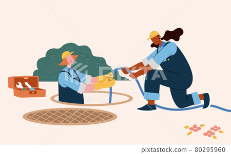 Female working in manhole plumbing 80295960