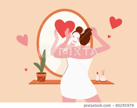 Woman applying a facial mask 80295979