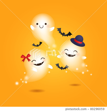 Cute happy ghosts. Happy Halloween. Realistic vector cartoon design Cute happy ghosts. Happy Halloween. Realistic vector cartoon design 80296059