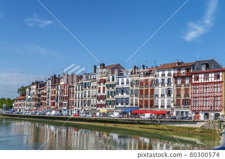 Nive river embankment in Bayonne, France Nive river embankment in Bayonne, France 80300574