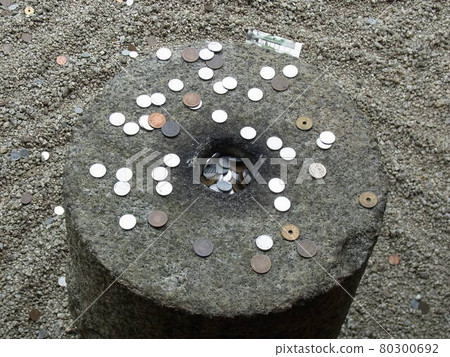 Money thrown into the garden of dry landscape garden 80300692