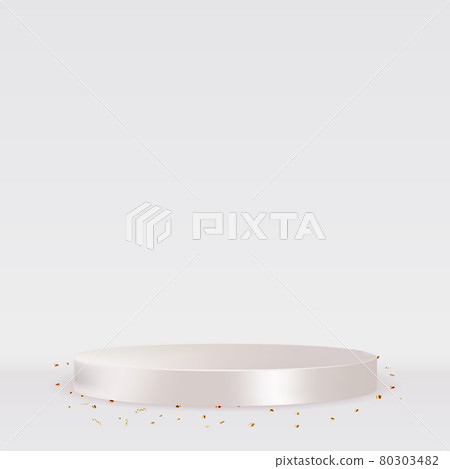White Podium with golden confetti. Vector Illustration 80303482