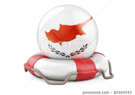 Lifebelt with Cypriot flag. Safe, help and protect of Cyprus concept. 3D rendering 80304543