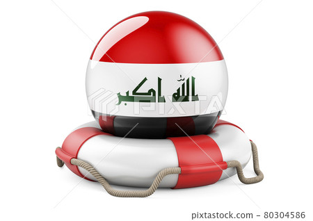 Lifebelt with Iraqi flag. Safe, help and protect of Iraq concept. 3D rendering Lifebelt with Iraqi flag. Safe, help and protect of Iraq concept. 3D rendering 80304586