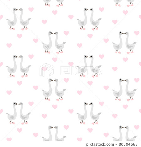 Gray geese and pink hearts on a white background. Gray geese and pink hearts on a white background. 80304665